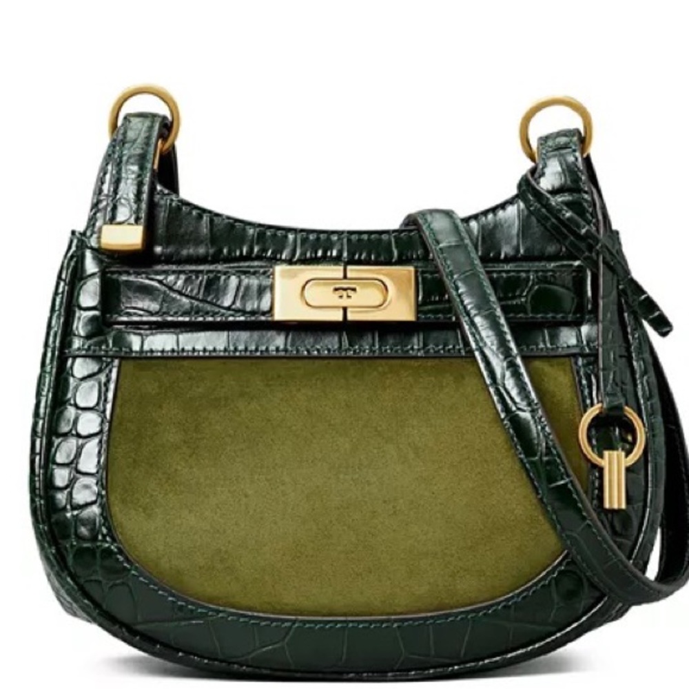 Tory Burch Lee Radziwill Small Embossed Leather & Suede Saddle Bag, NWT